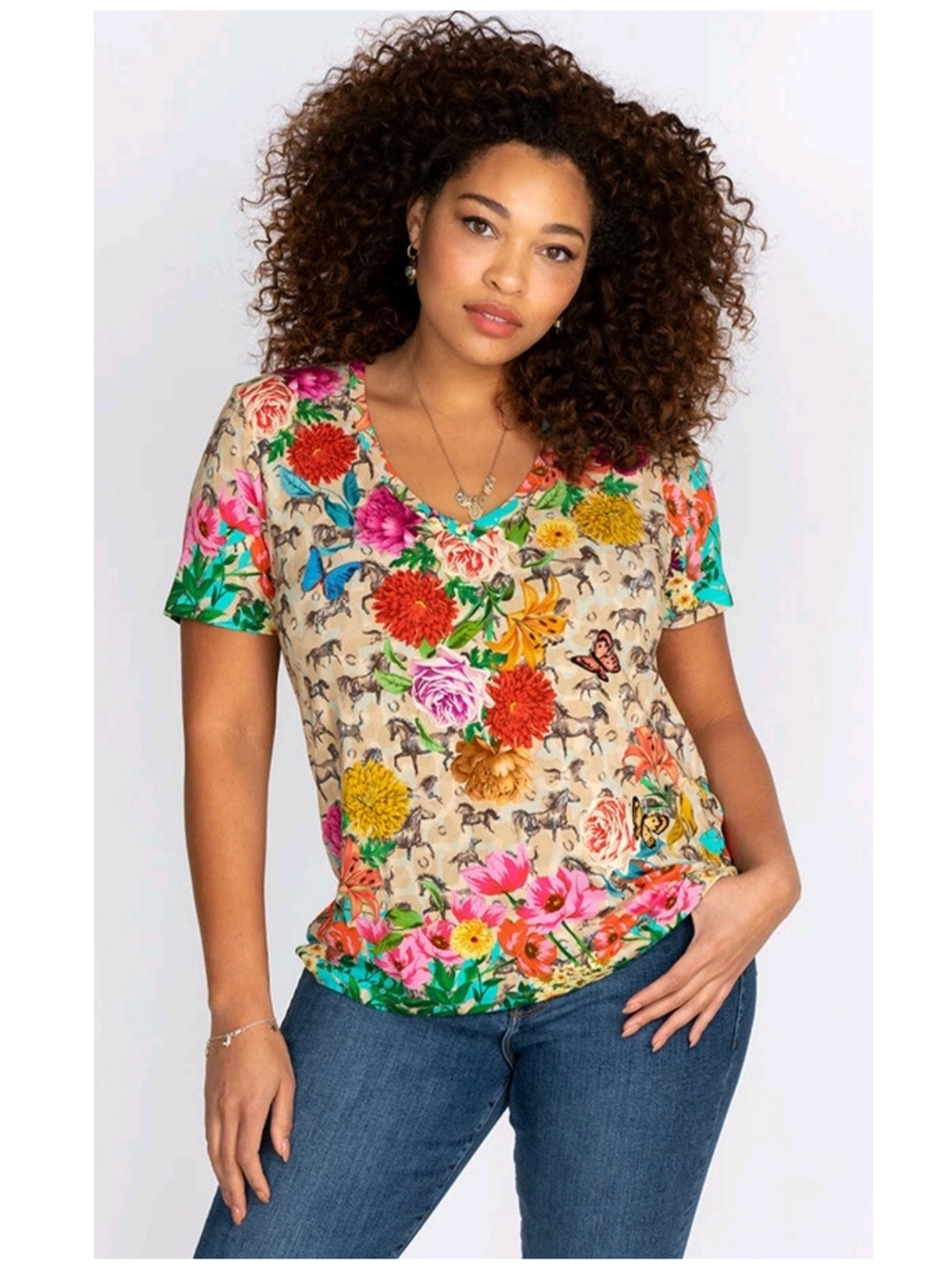 The Janie Lace Garden Favorite Short Sleeve V‑Neck Swing Tee Size XXL